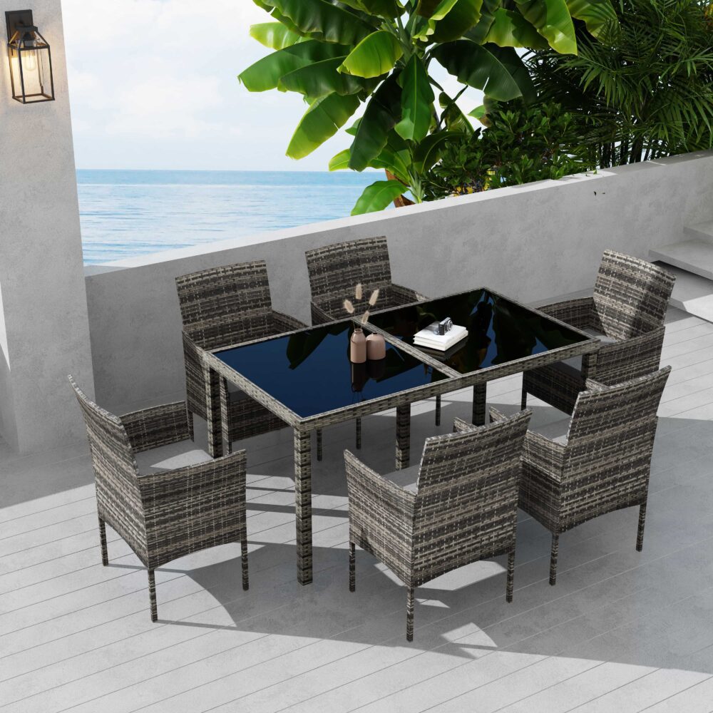 7 Piece Wicker Outdoor Dining Set in Grey