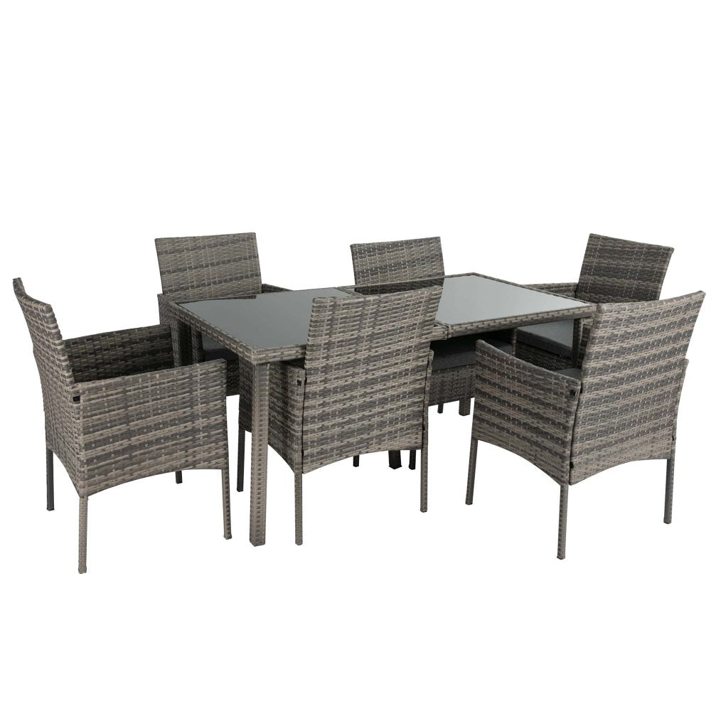 7 Piece Wicker Outdoor Dining Set in Grey