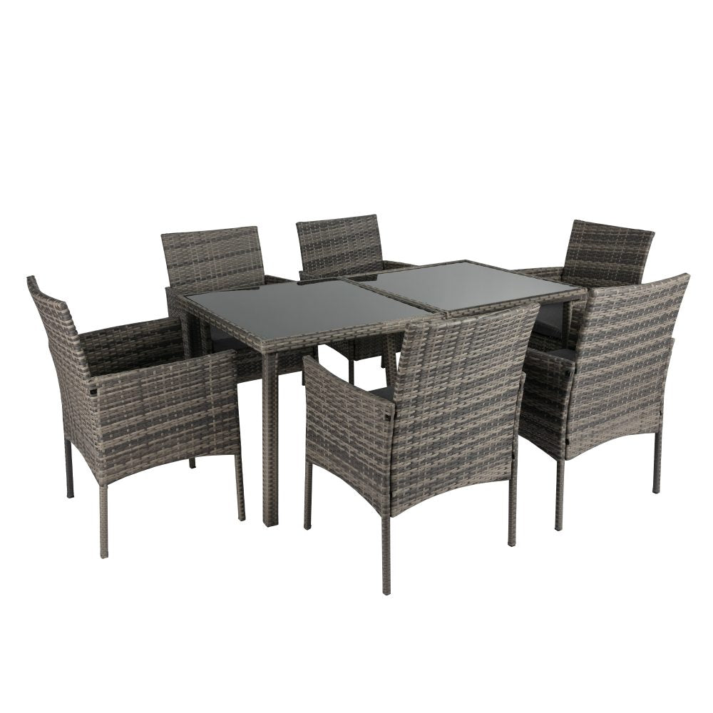 7 Piece Wicker Outdoor Dining Set in Grey