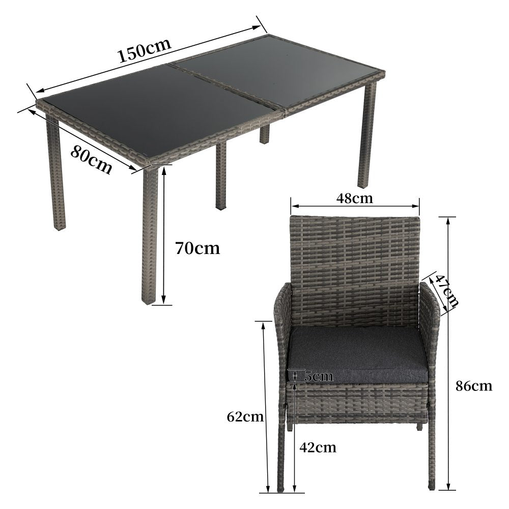 7 Piece Wicker Outdoor Dining Set in Grey