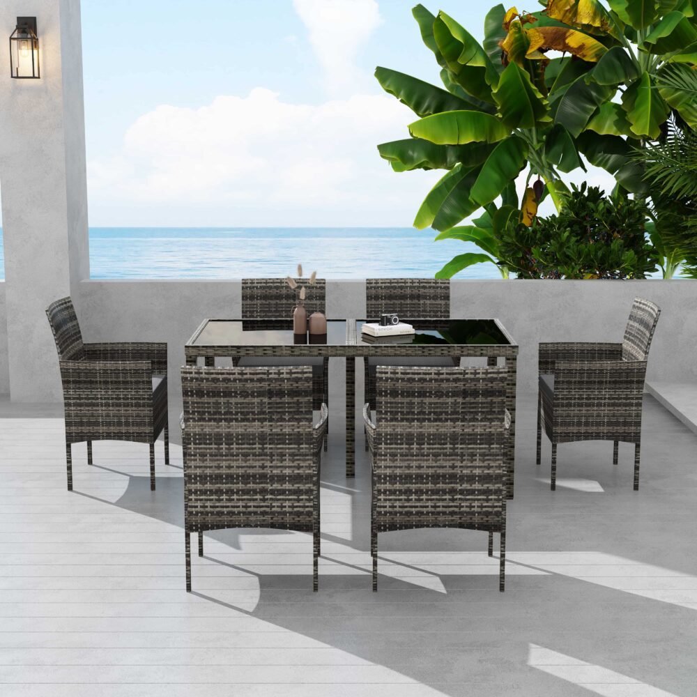 7 Piece Wicker Outdoor Dining Set in Grey