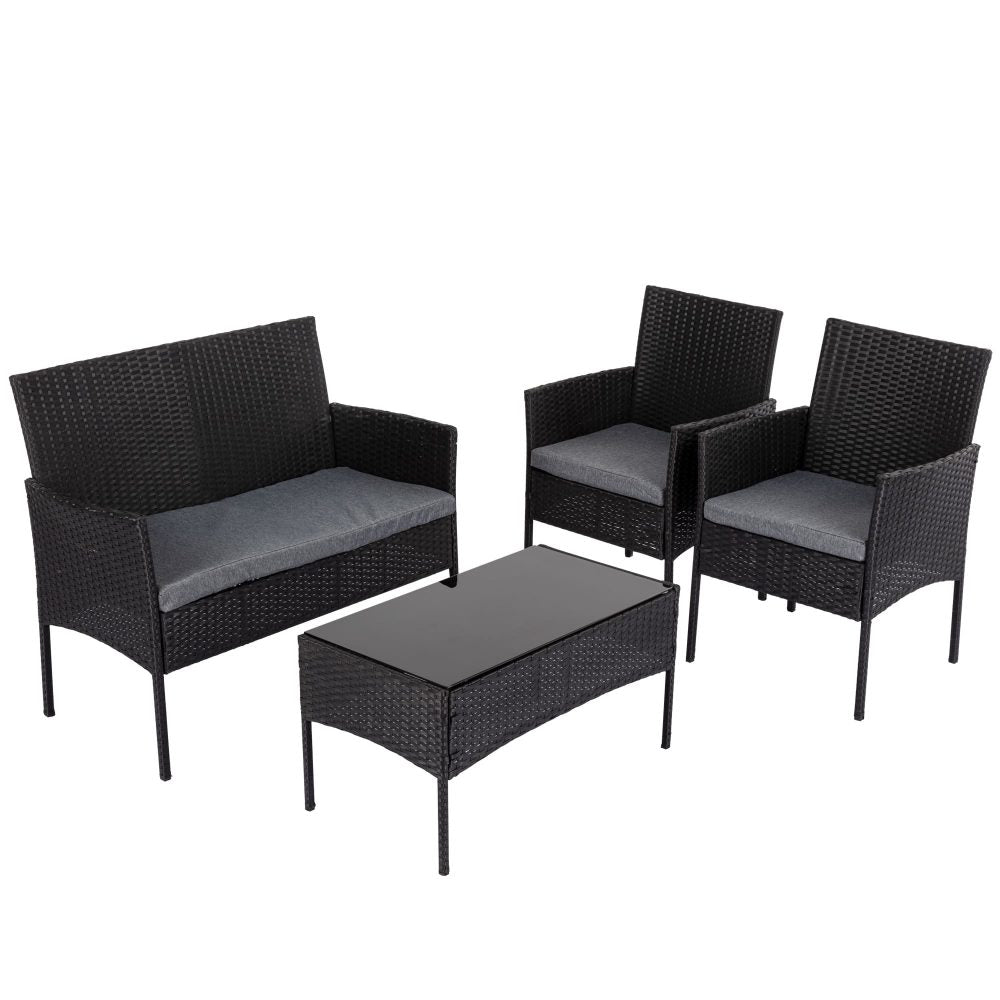 Buddina 4 Piece Outdoor Lounge Set, Black Wicker