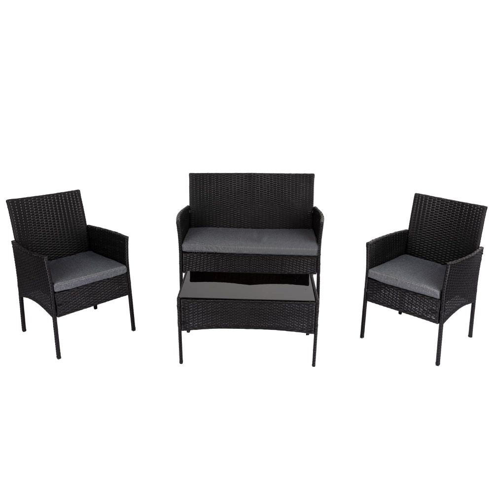 Buddina 4 Piece Outdoor Lounge Set, Black Wicker