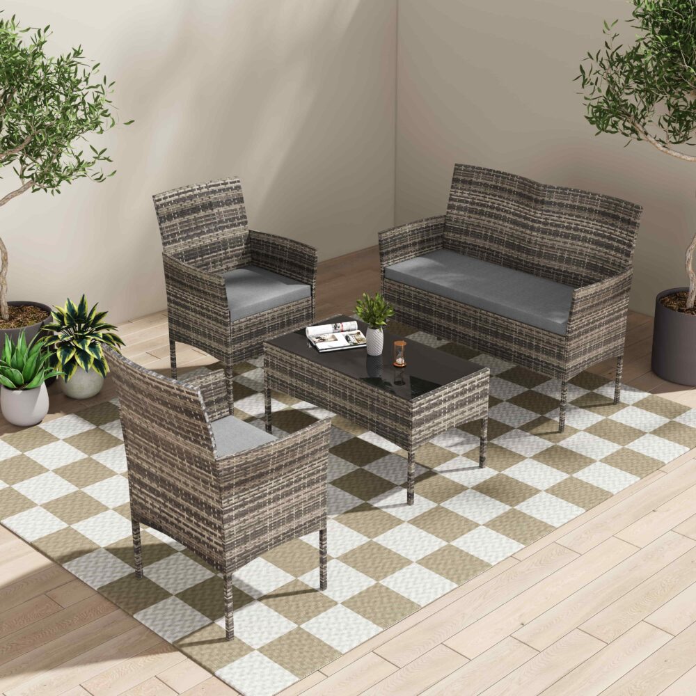 Buddina 4 Piece Outdoor Lounge Set, Grey Wicker