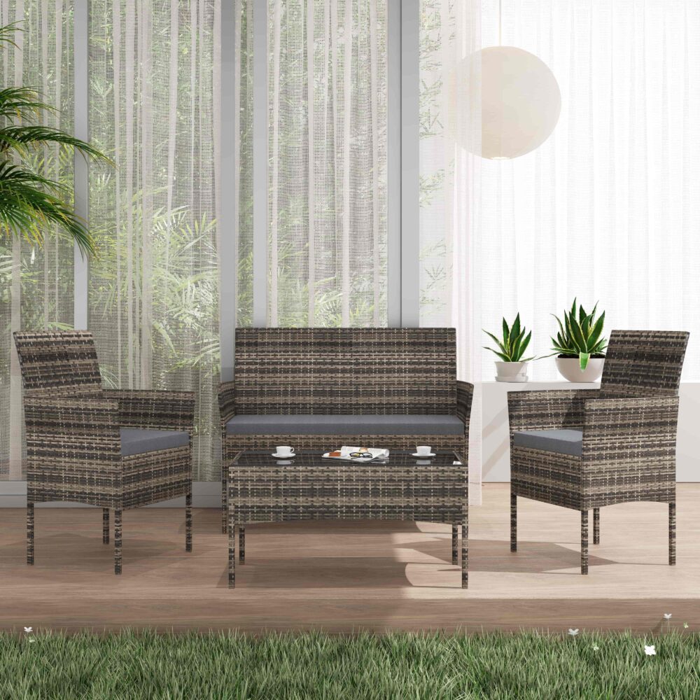 Buddina 4 Piece Outdoor Lounge Set, Grey Wicker