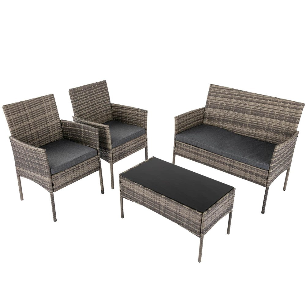 Buddina 4 Piece Outdoor Lounge Set, Grey Wicker