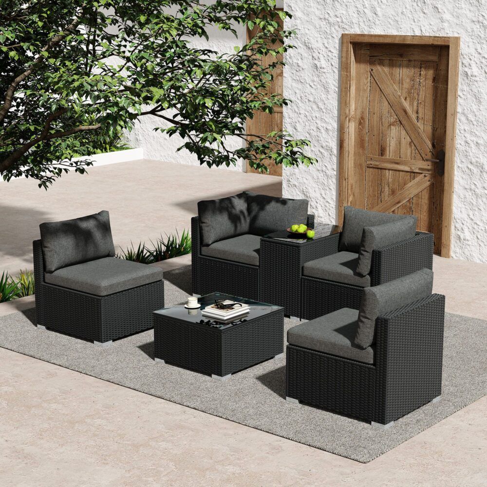 Mudjimba 6 Piece Outdoor Modular Lounge, Black Wicker