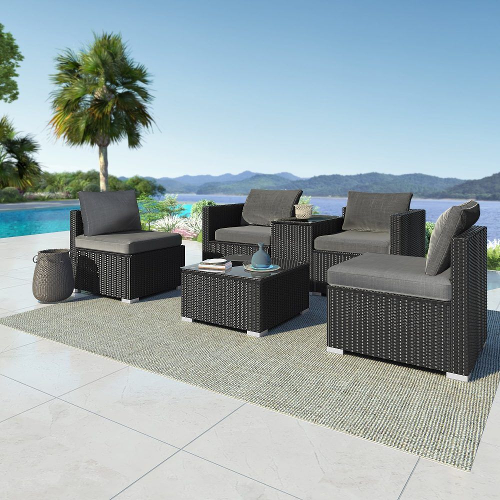 Mudjimba 6 Piece Outdoor Modular Lounge, Black Wicker