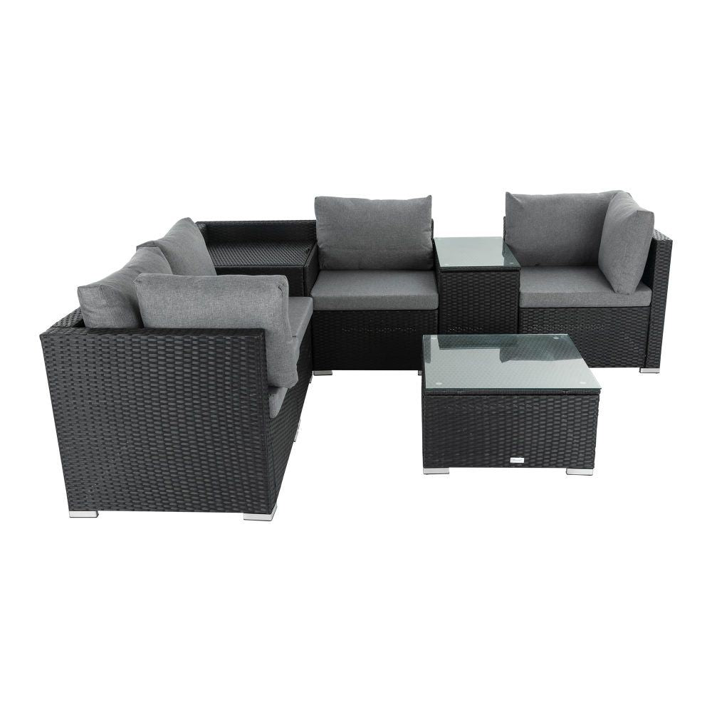 Mudjimba 7 Piece Outdoor Modular Lounge, Black Wicker
