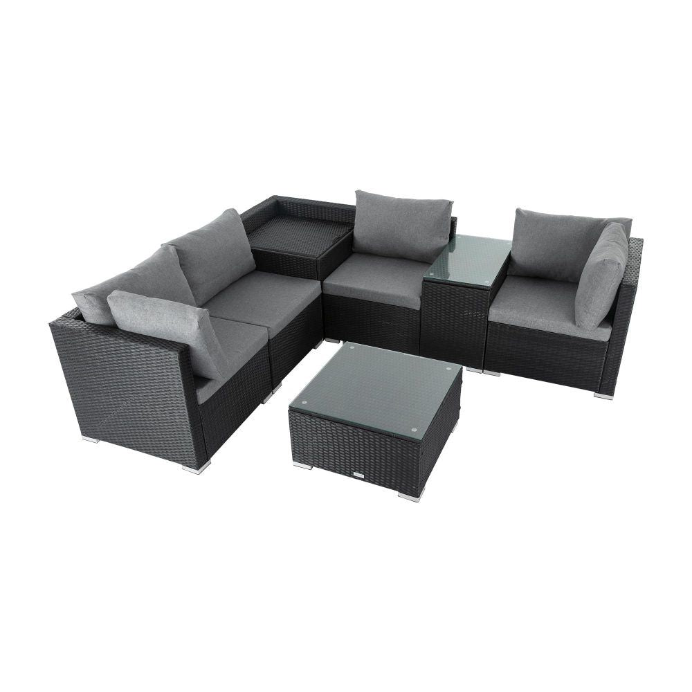 Mudjimba 7 Piece Outdoor Modular Lounge, Black Wicker