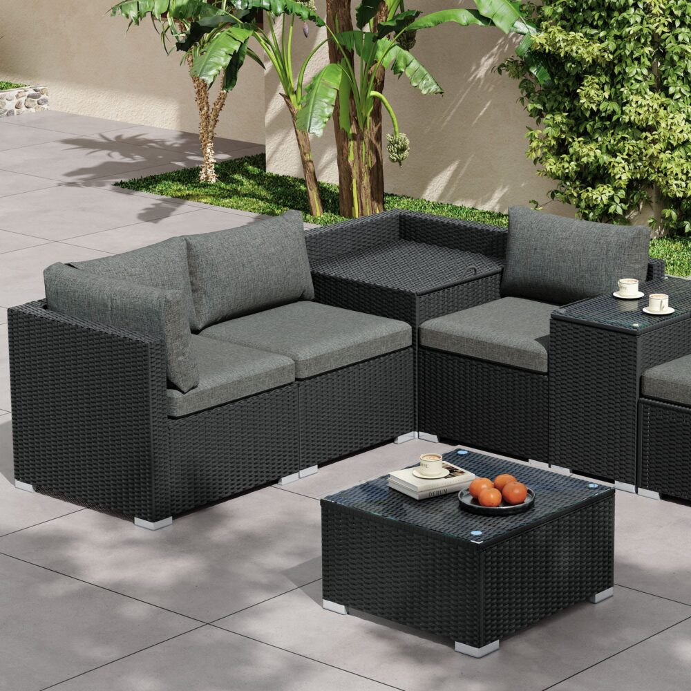 Mudjimba 9 Piece Outdoor Modular Lounge, Black Wicker