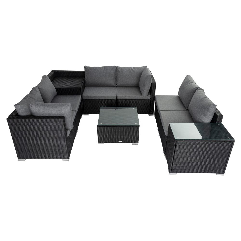 Mudjimba 9 Piece Outdoor Modular Lounge, Black Wicker