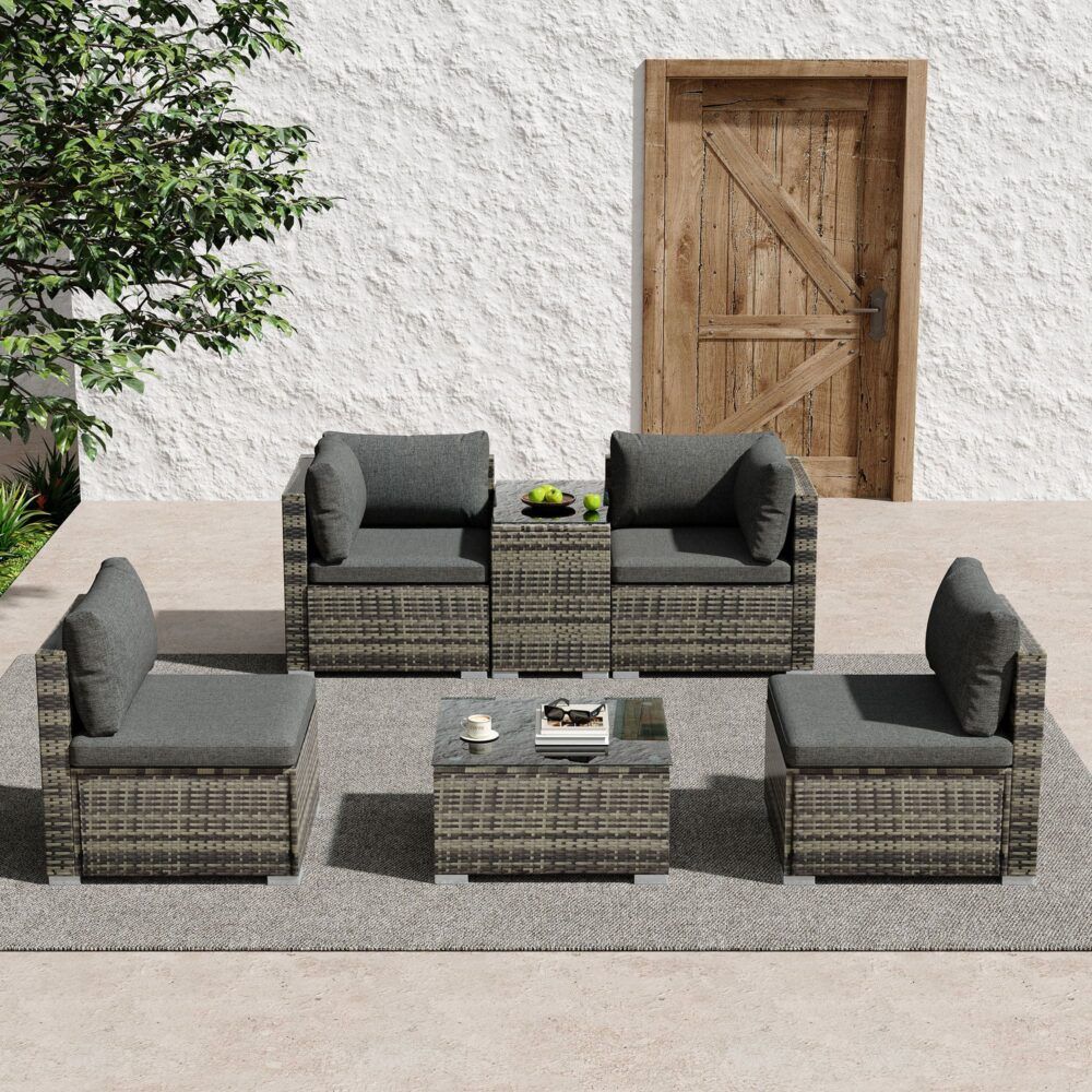 Mudjimba 6 Piece Outdoor Modular Lounge, Grey Wicker