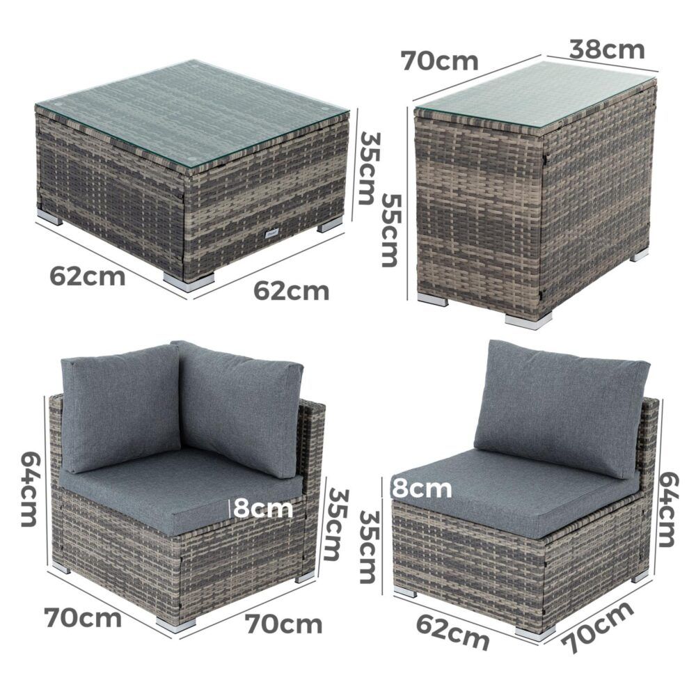 Mudjimba 6 Piece Outdoor Modular Lounge, Grey Wicker