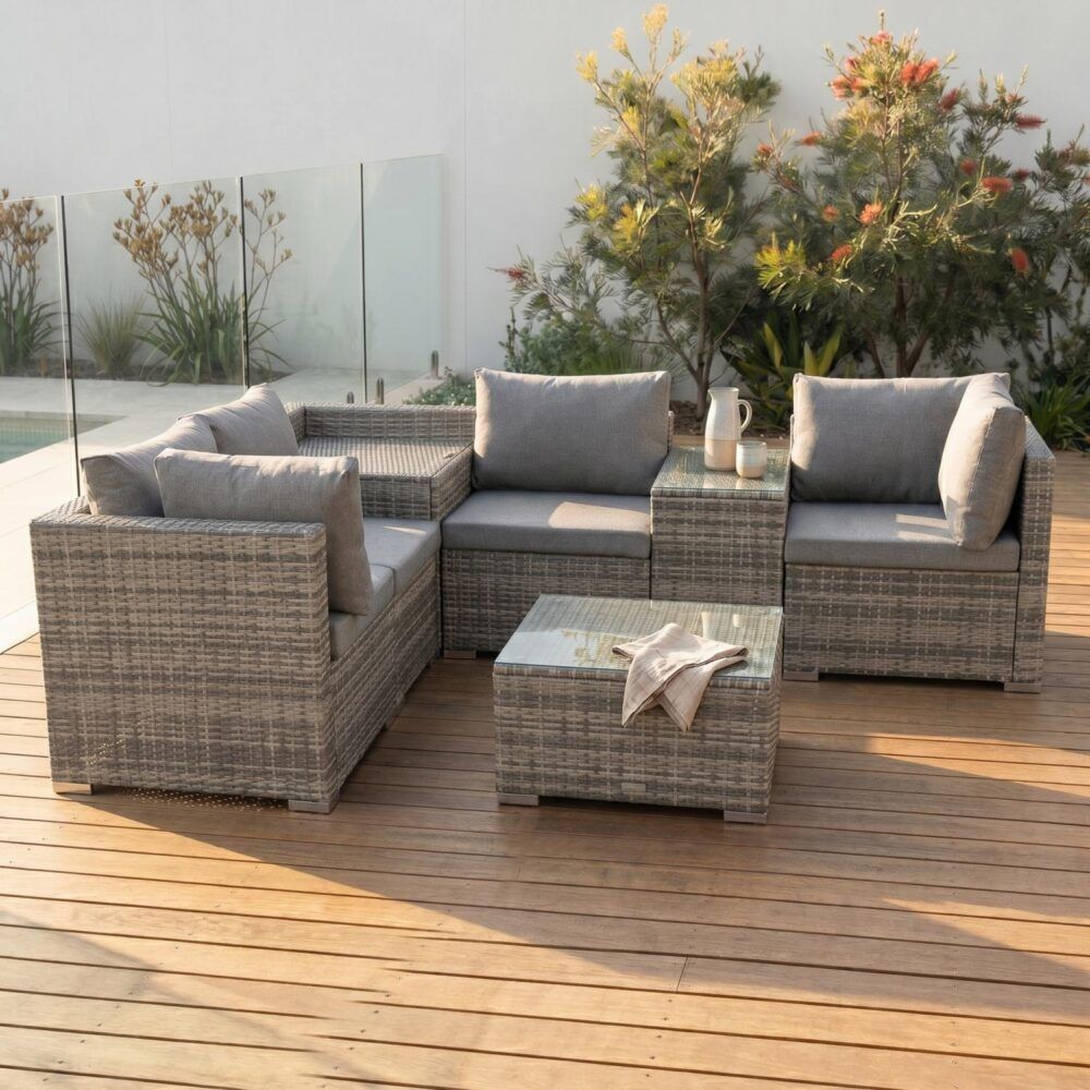 Mudjimba 7 Piece Outdoor Modular Lounge, Grey Wicker