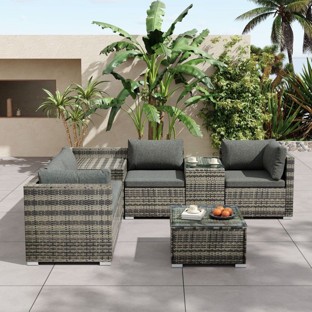 Mudjimba 7 Piece Outdoor Modular Lounge, Grey Wicker