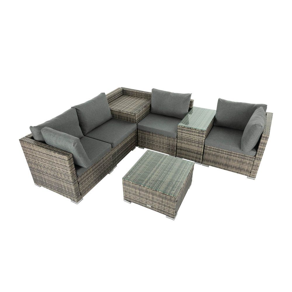 Mudjimba 7 Piece Outdoor Modular Lounge, Grey Wicker
