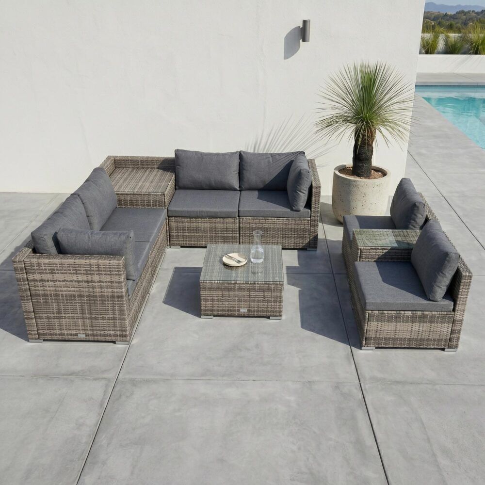 Mudjimba 9 Piece Outdoor Modular Lounge, Grey Wicker