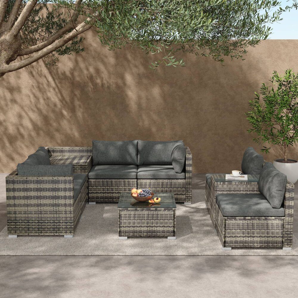 Mudjimba 9 Piece Outdoor Modular Lounge, Grey Wicker