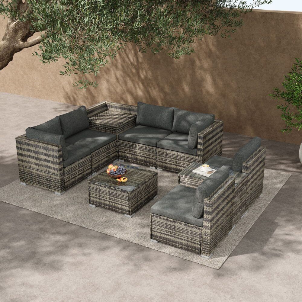 Mudjimba 9 Piece Outdoor Modular Lounge, Grey Wicker