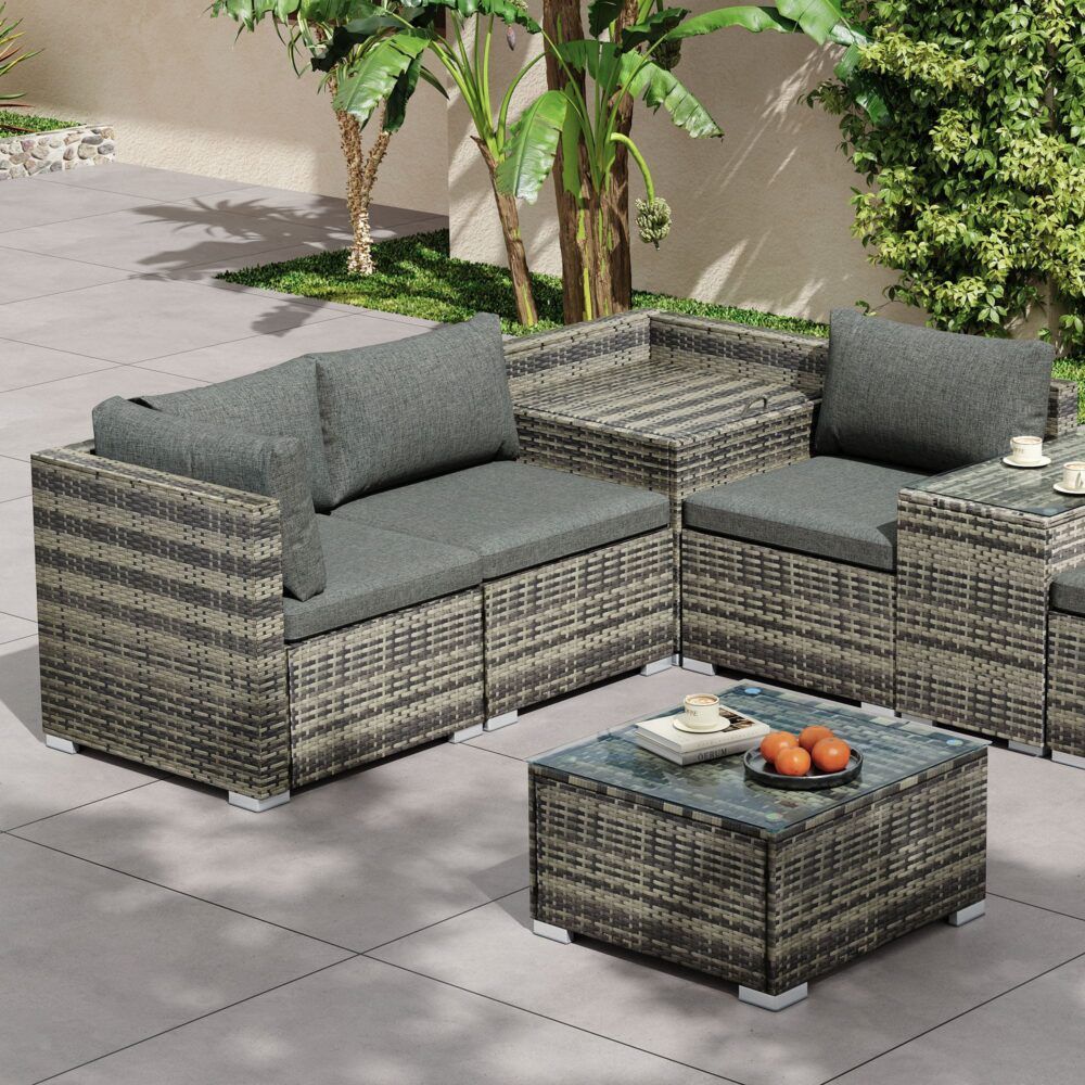 Mudjimba 9 Piece Outdoor Modular Lounge, Grey Wicker