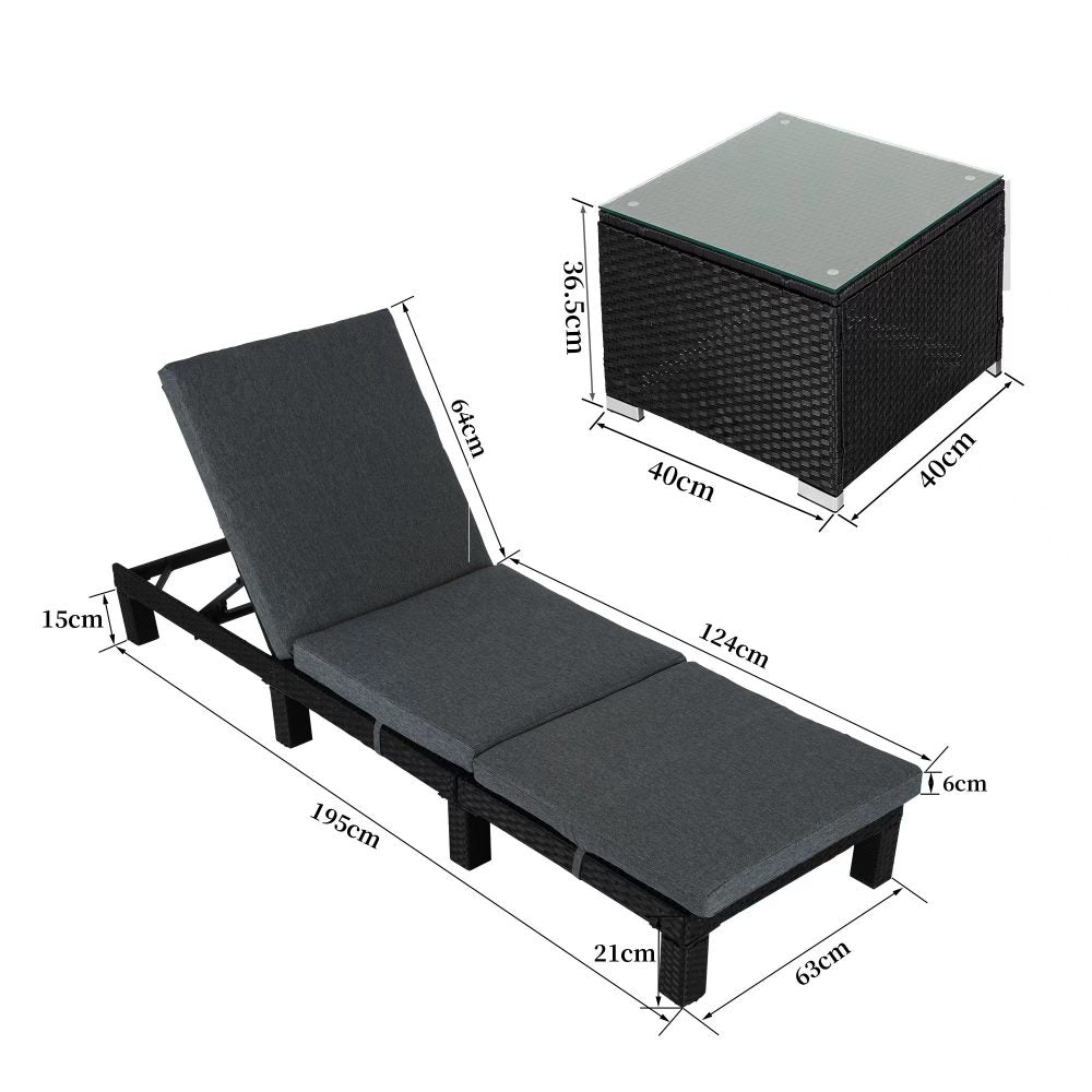 Kings Beach 3 Piece Sun Lounge, Black Wicker