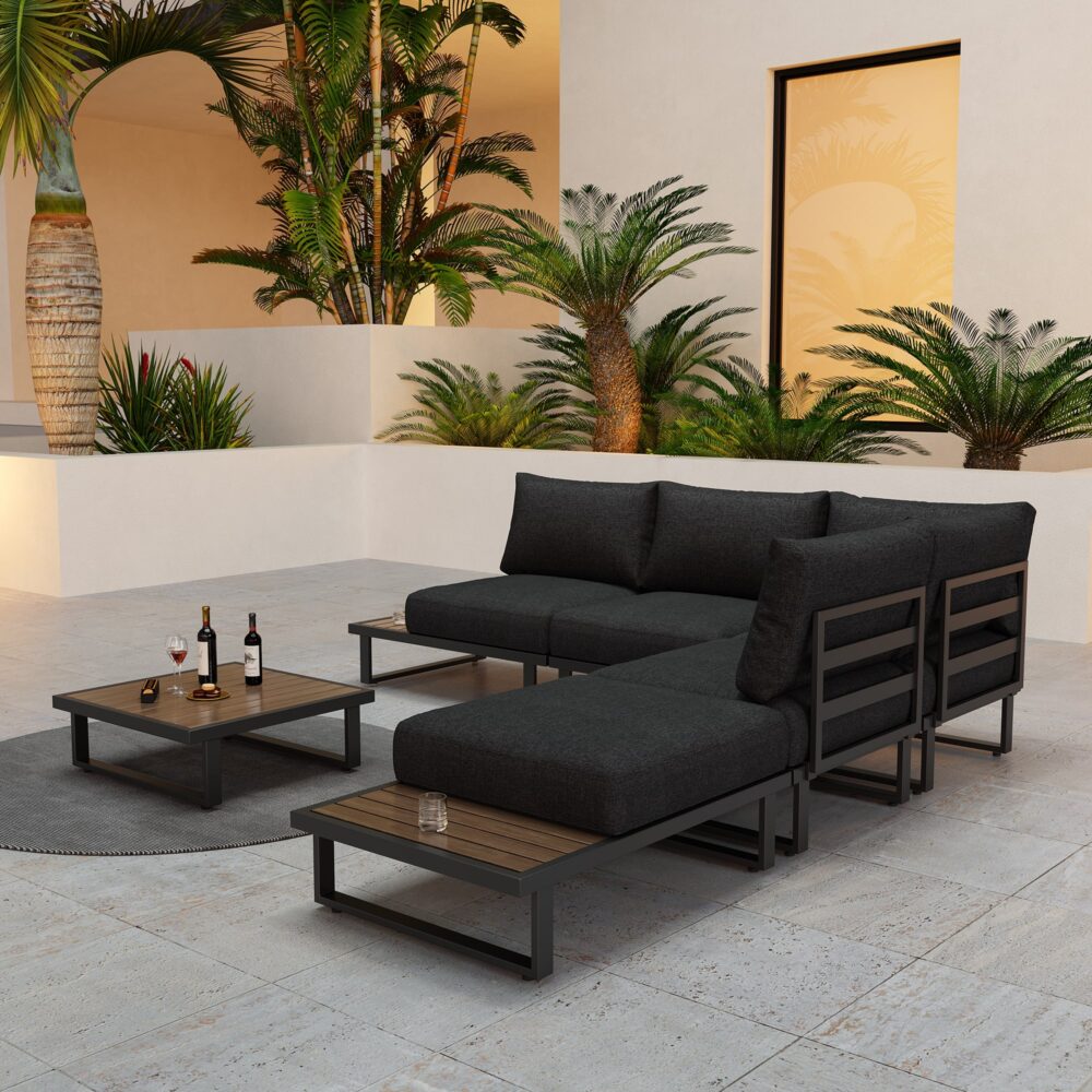 Bokarina 7 Piece Outdoor Lounge Set, Black Aluminium