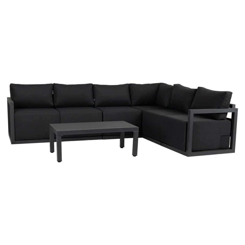 Noosa 7 Piece Outdoor Corner Lounge Set, Charcoal Grey Aluminium