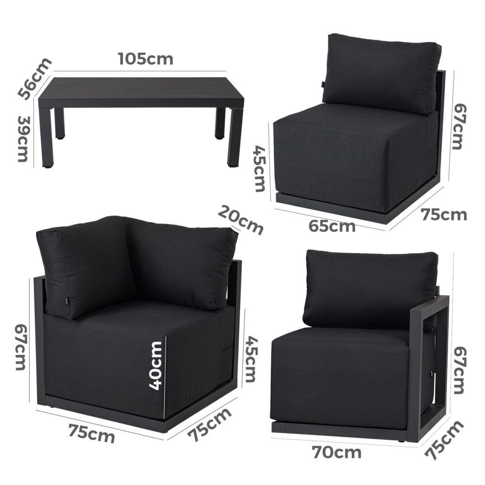 Noosa 7 Piece Outdoor Corner Lounge Set, Charcoal Grey Aluminium