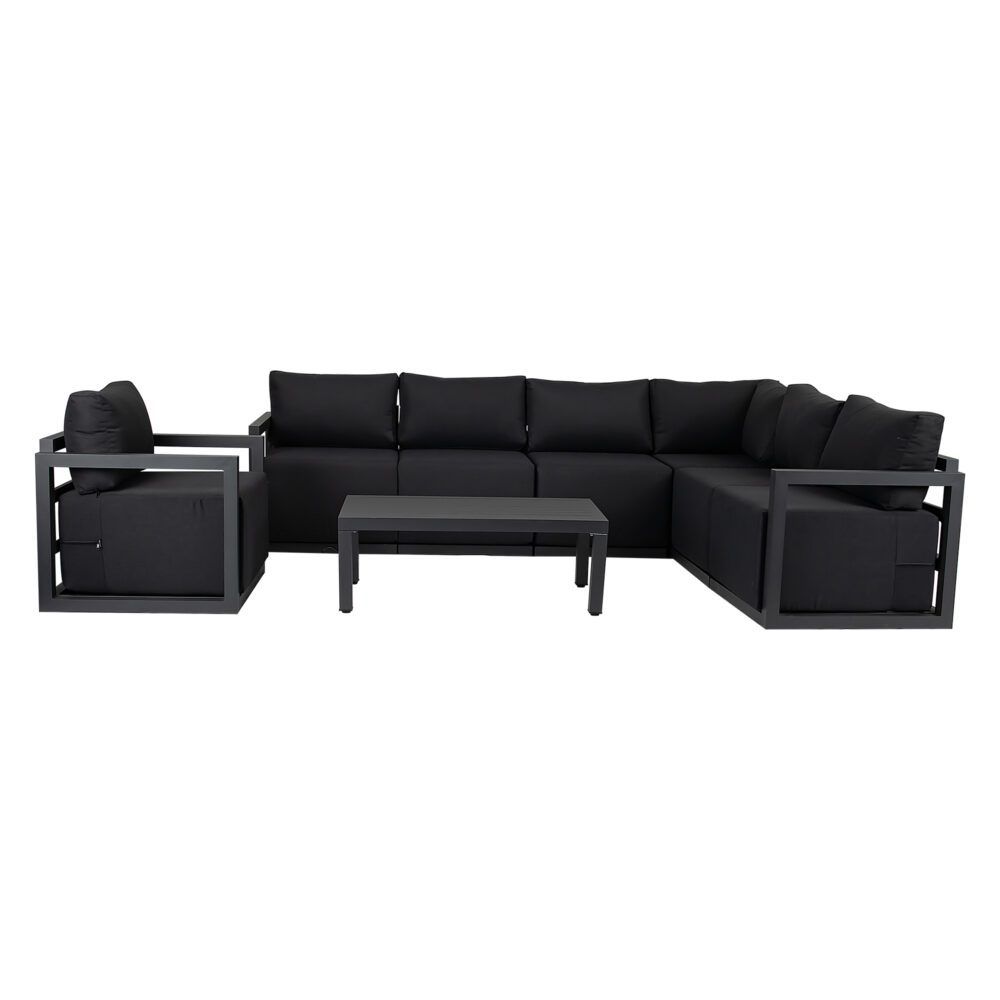 Noosa 8 Piece Outdoor Corner Lounge Set, Charcoal Grey Aluminium