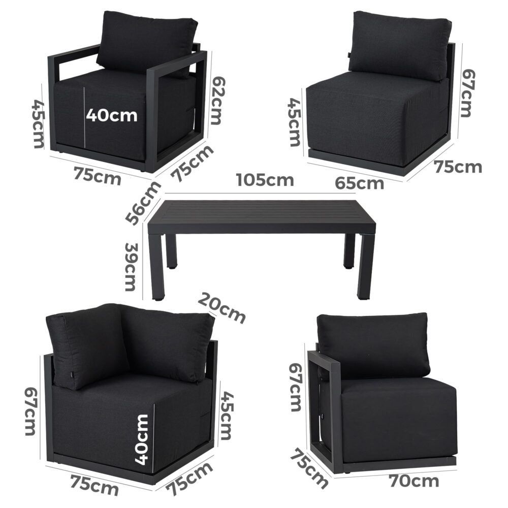 Noosa 8 Piece Outdoor Corner Lounge Set, Charcoal Grey Aluminium