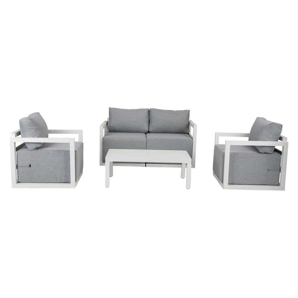 Noosa 5 Piece Outdoor Lounge Set, White Aluminium