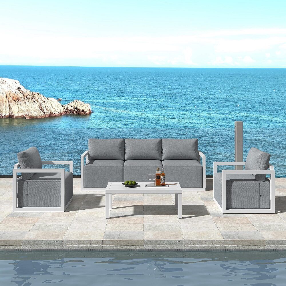 Noosa 6 Piece Outdoor Lounge Set, White Aluminium