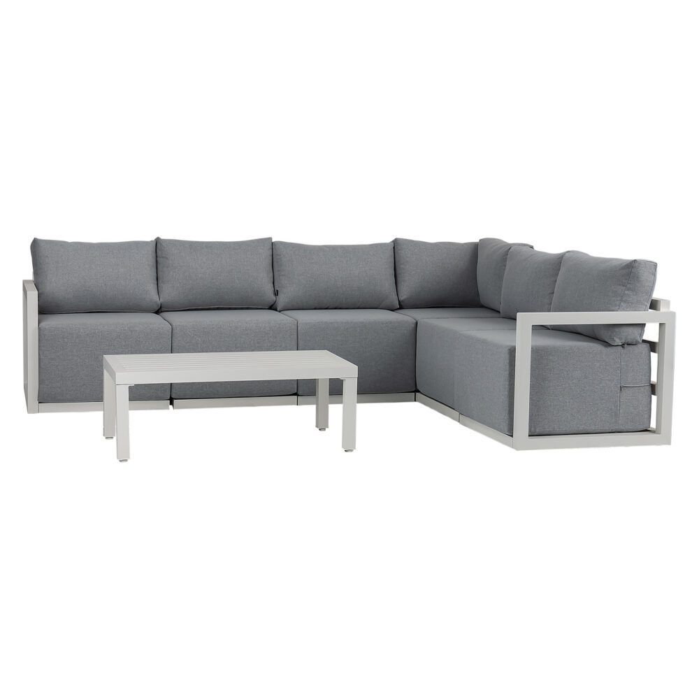 Noosa 7 Piece Outdoor Corner Lounge Set, White Aluminium