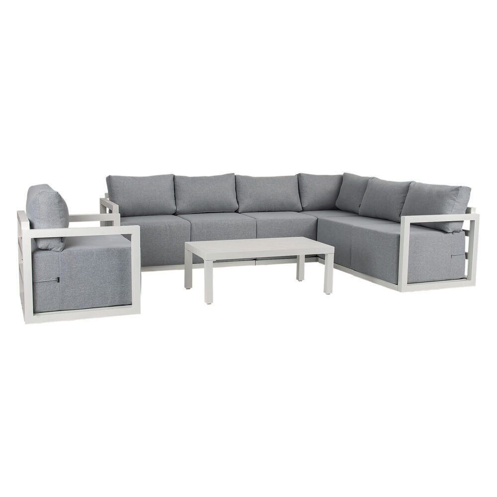 Noosa 8 Piece Outdoor Corner Lounge Set, White Aluminium