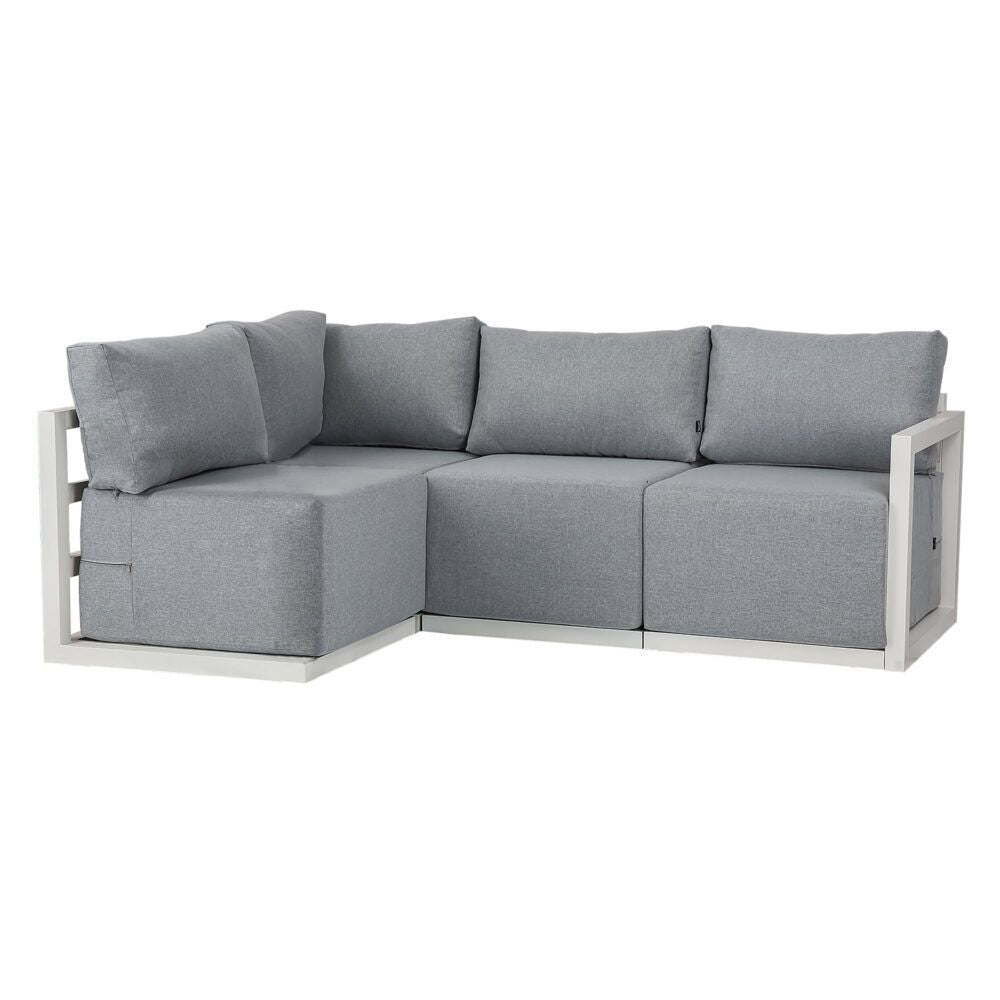 Noosa 5 Piece Outdoor Corner Lounge Set, White Aluminium