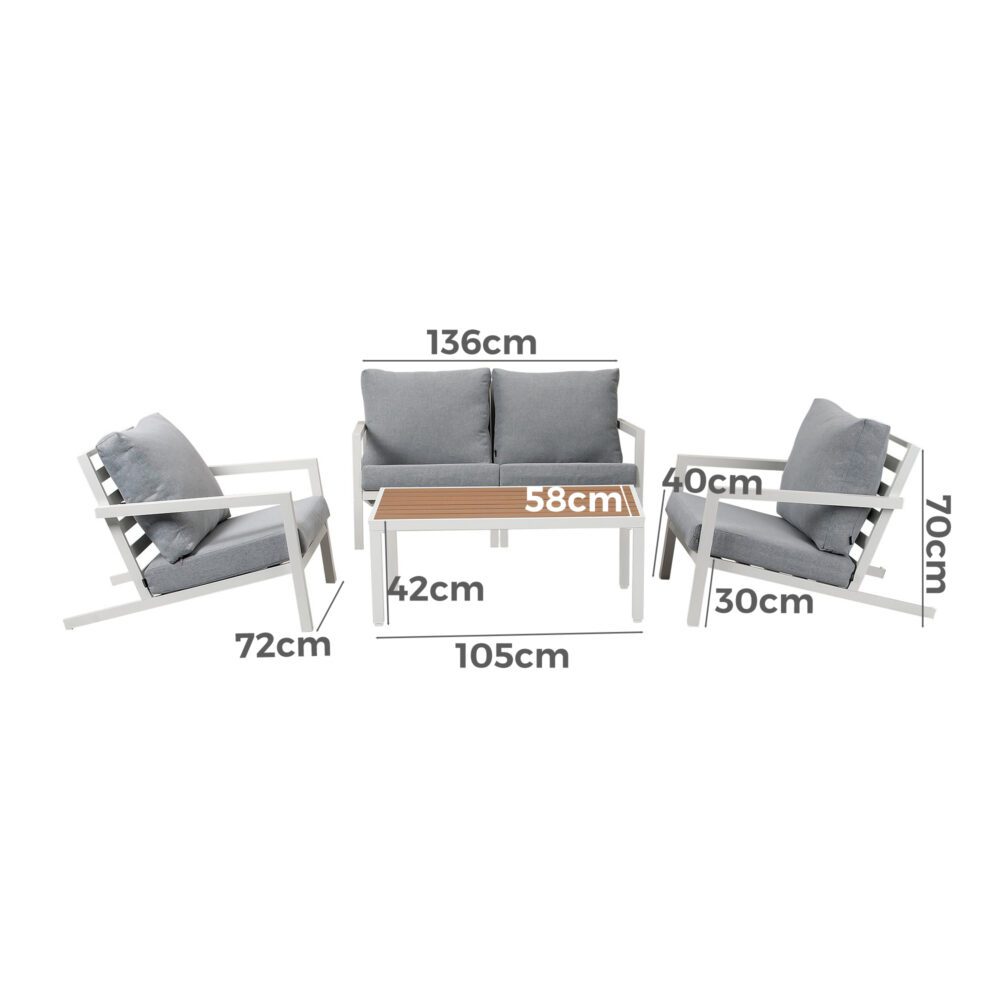 Coolum 5 Piece Outdoor Sofa Set, White Aluminium