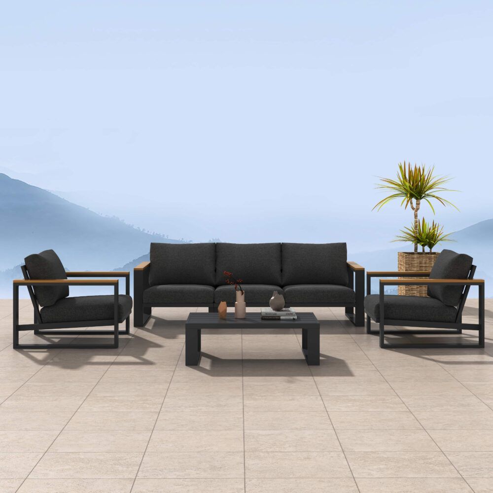 Maroochydore 6 Piece Outdoor Lounge Set, Charcoal Grey Aluminium