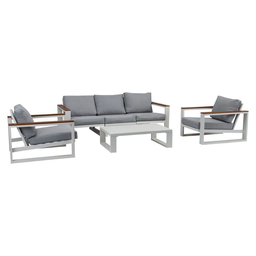 Maroochydore 6 Piece Outdoor Lounge Set, White Aluminium