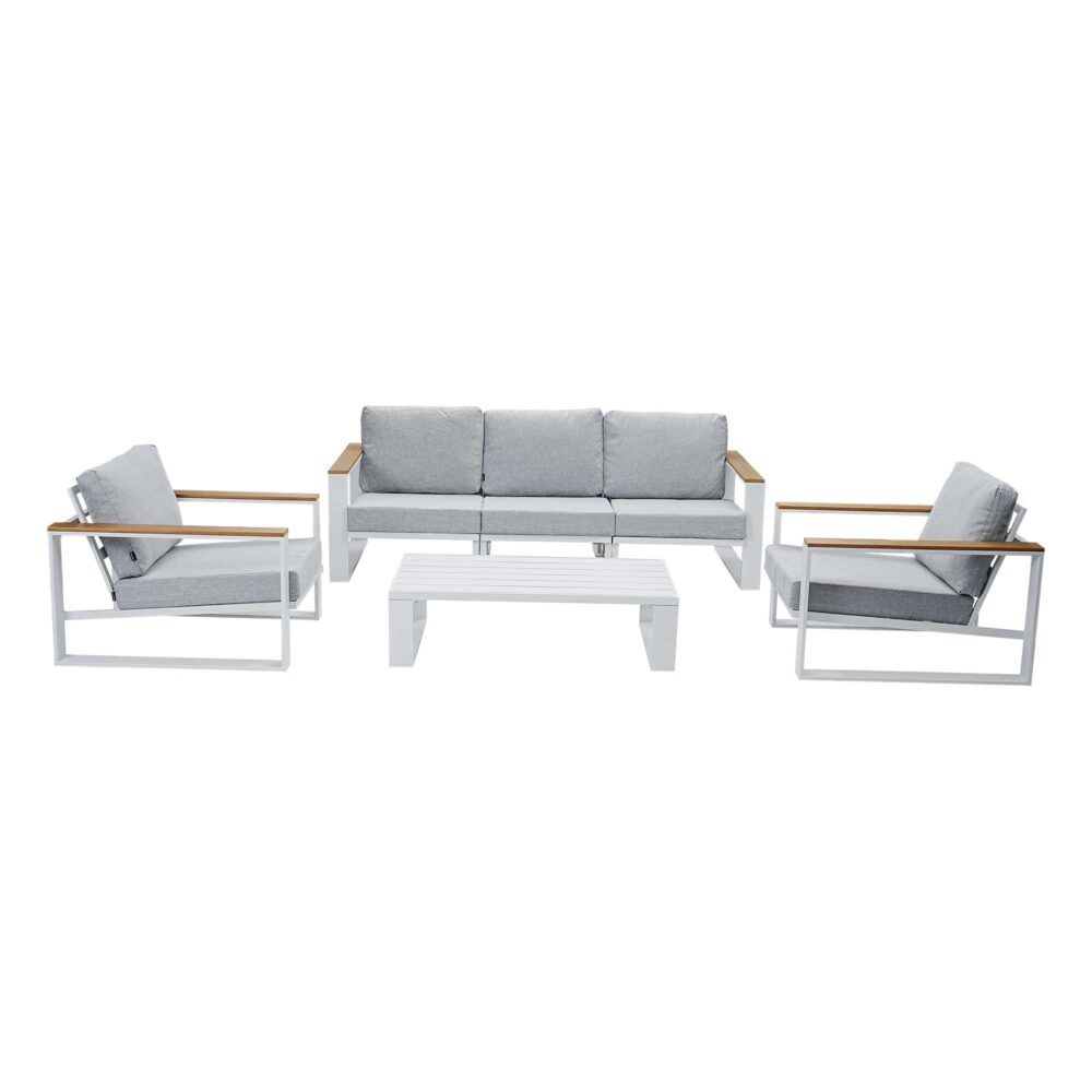 Maroochydore 6 Piece Outdoor Lounge Set, White Aluminium