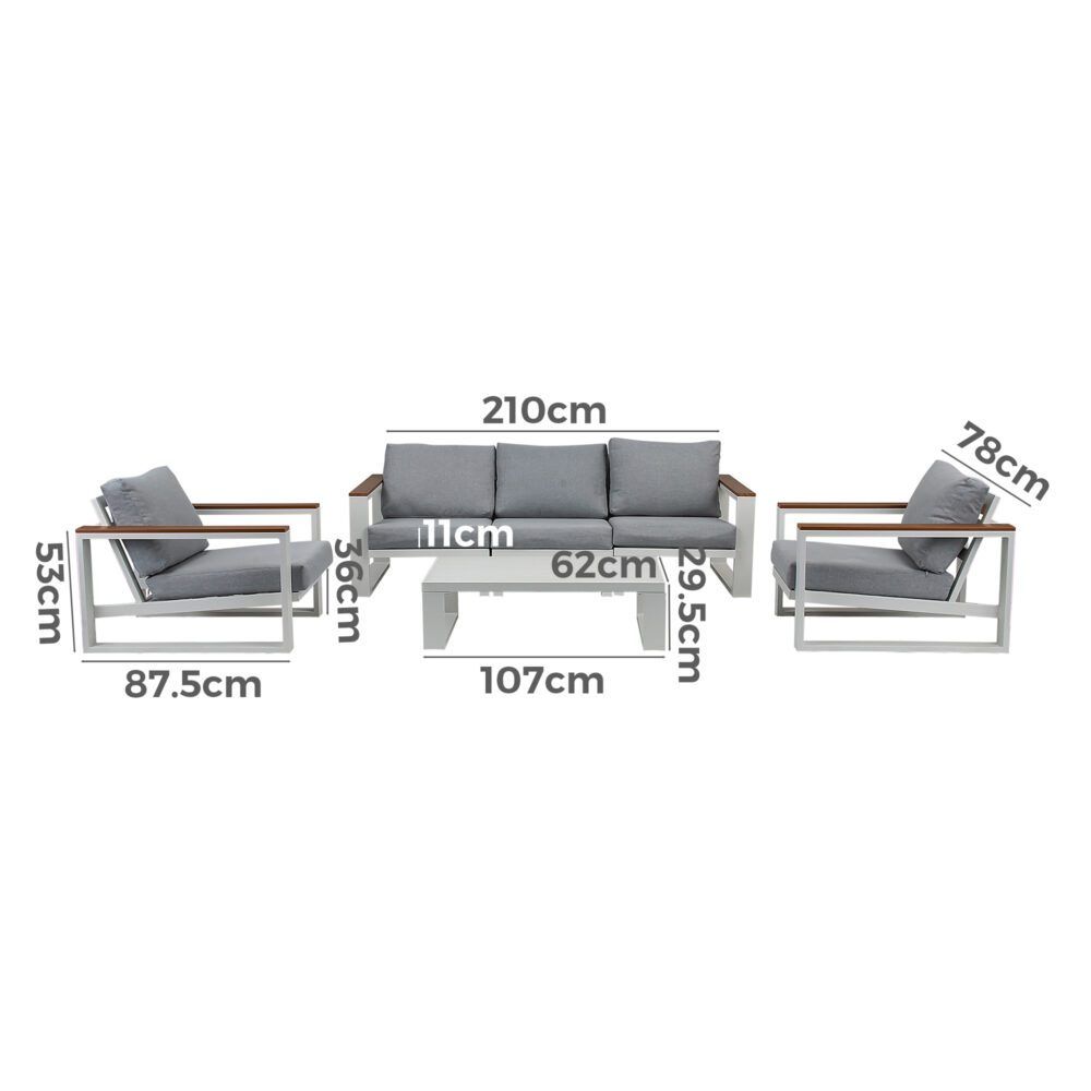 Maroochydore 6 Piece Outdoor Lounge Set, White Aluminium