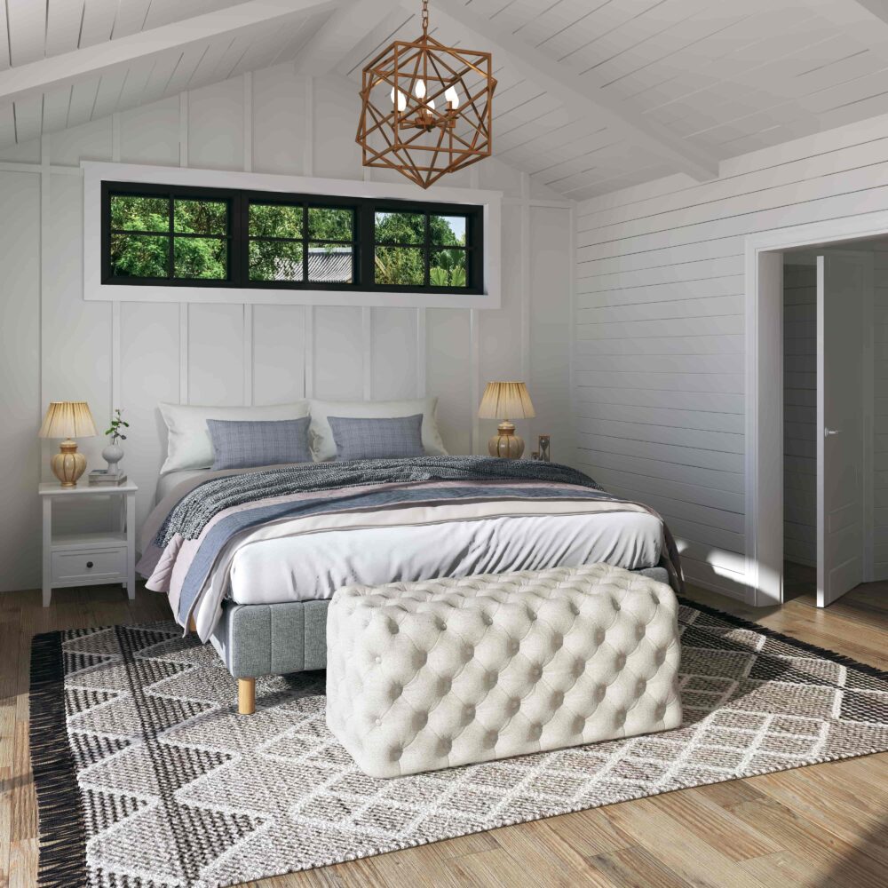 Elsa Tufted Ottoman Beach Boucle White Rectangular Versatile Accent Piece — Allure Home Collections
