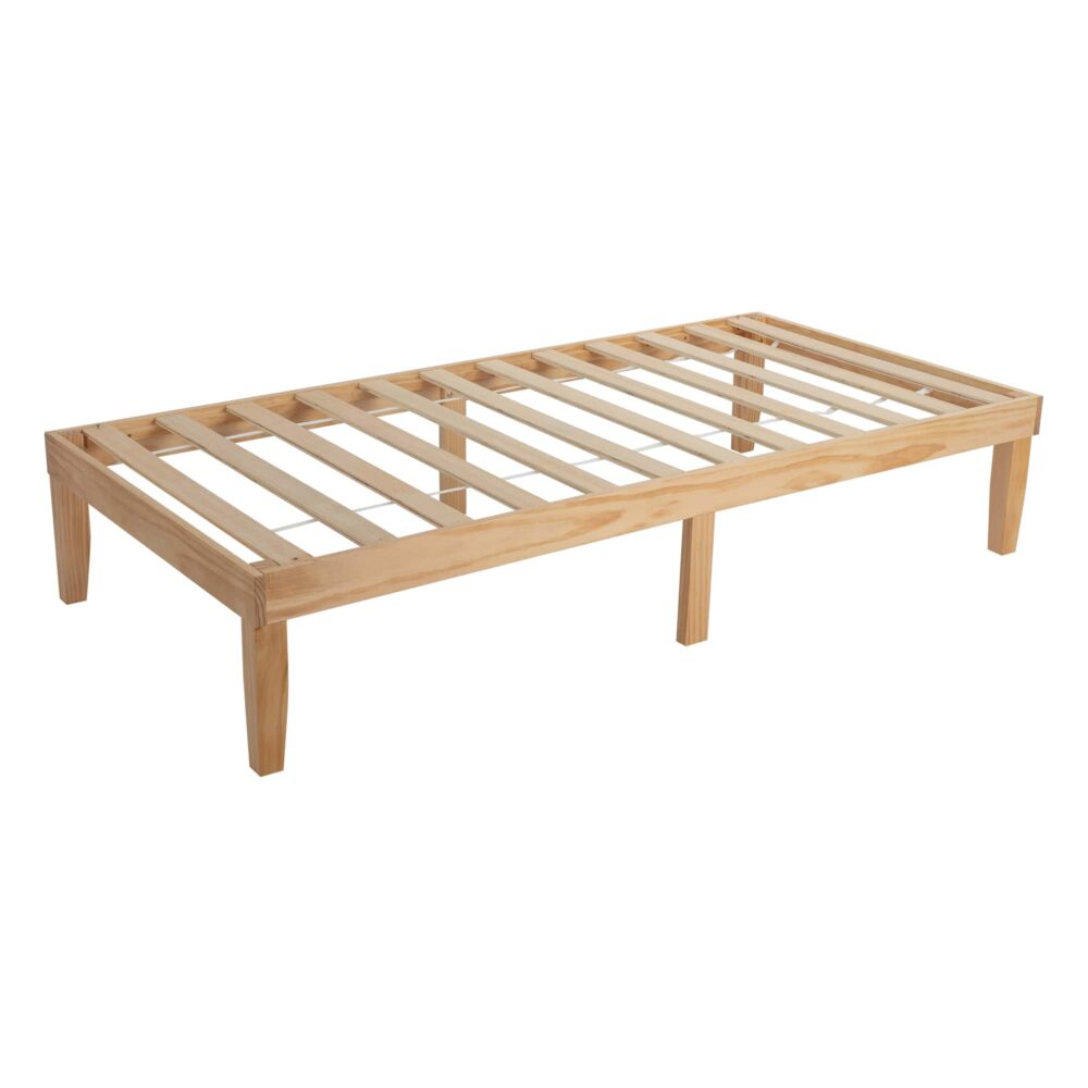 King single natural wooden bed base styled in bedroom — Allure Home Collections