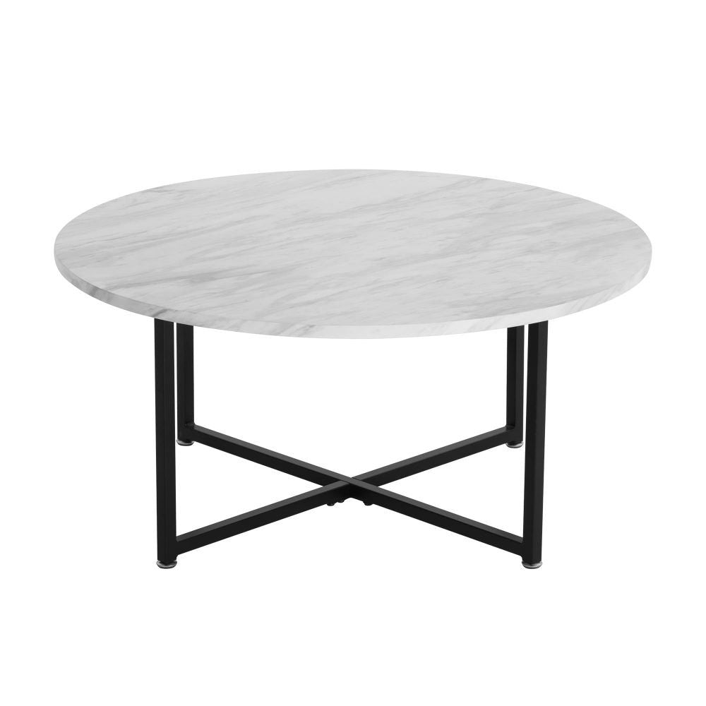 Cathkin Round Coffee Table, White Marble Effect Black Legs