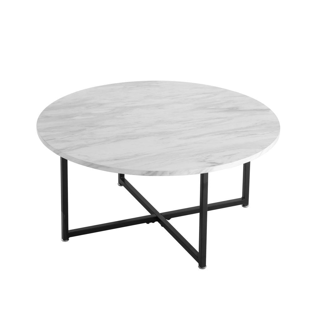Cathkin Round Coffee Table, White Marble Effect Black Legs