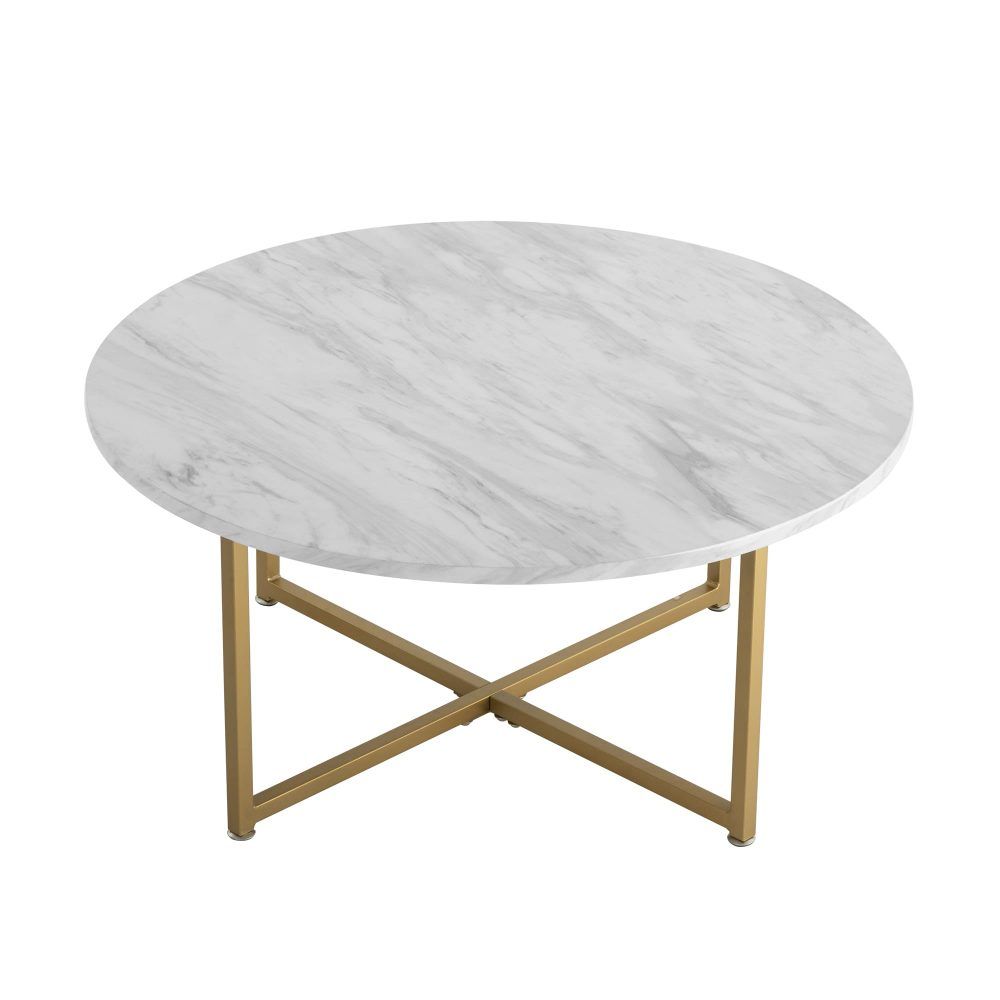 Cathkin Round Coffee Table, White Marble Effect Gold Legs