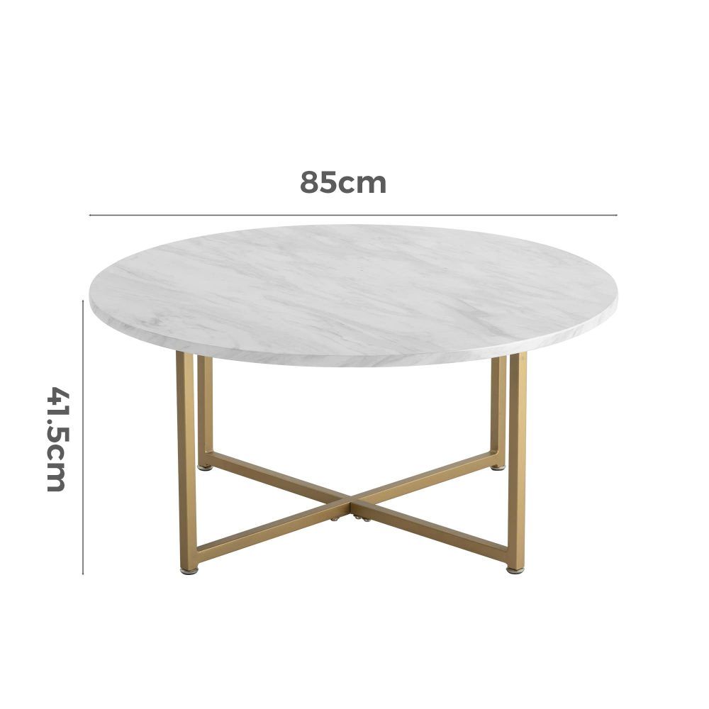 Cathkin Round Coffee Table, White Marble Effect Gold Legs