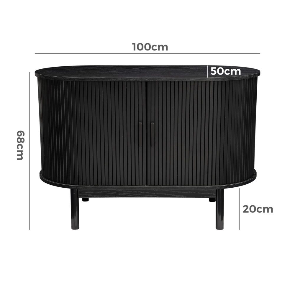 Mid-Century Ribbed Sideboard Cabinet — Natural Wood Top, Vertical Ribbed Detail — Allure Home Collections