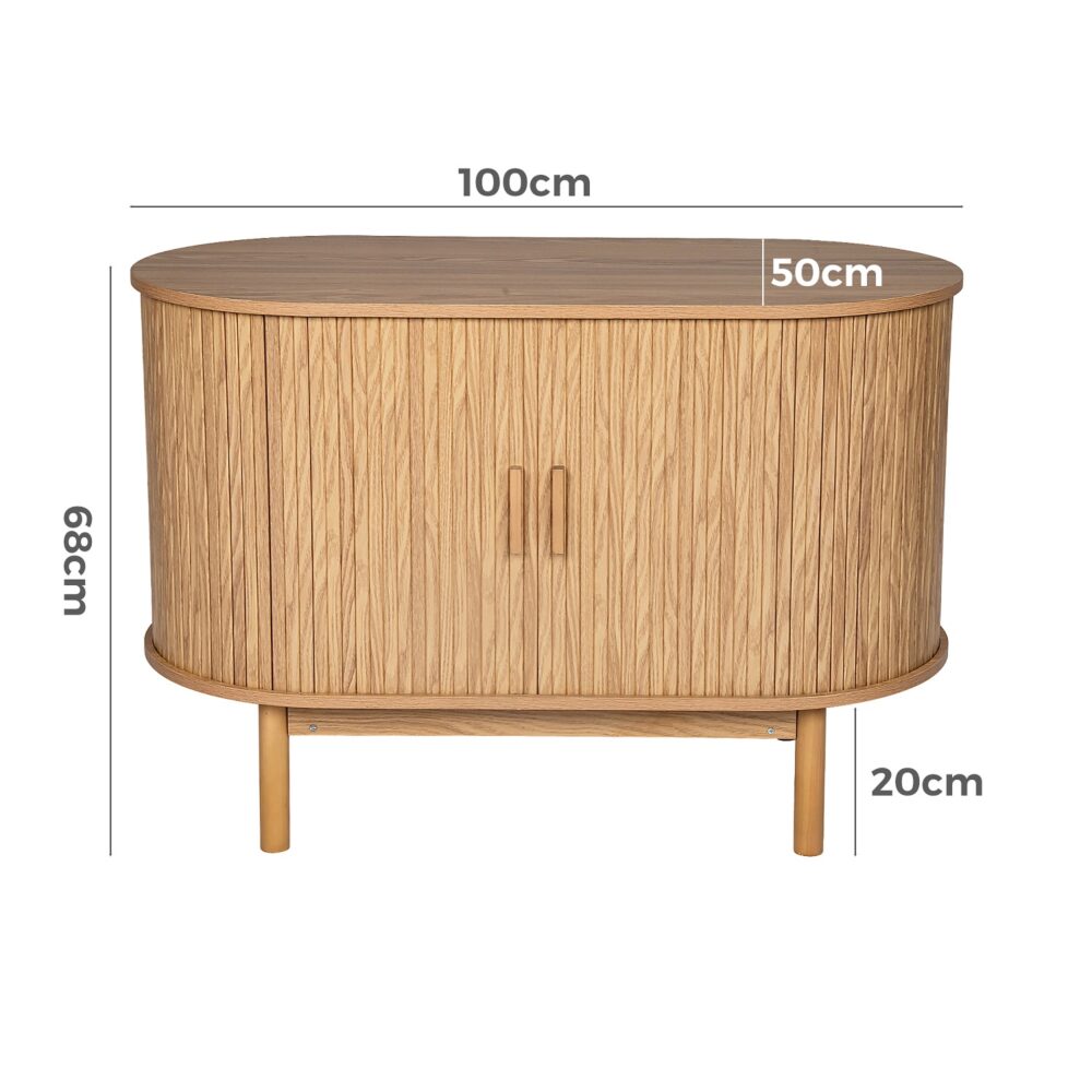 Mid-Century Ribbed Sideboard Cabinet — Natural Wood Top, Vertical Ribbed Detail — Allure Home Collections
