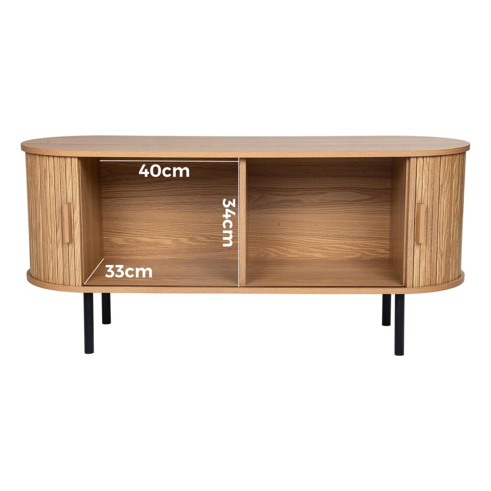 Ribbed Ripple Sideboard with Sliding Doors — Oval Silhouette, Metal Legs — Allure Home Collections